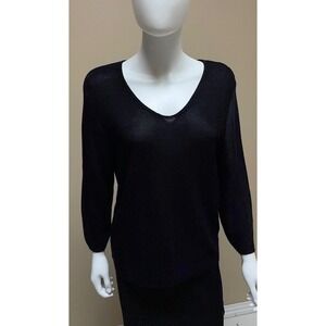 Semi-sheer Black Knit Silky Elegant Lightweight Sweater Classic Style Layer L